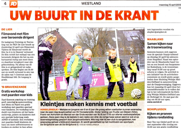 S.V. Honselersdijk Open Dag 17 april in AD Haagsche Courant editie Westland 15.04.2013.jpg